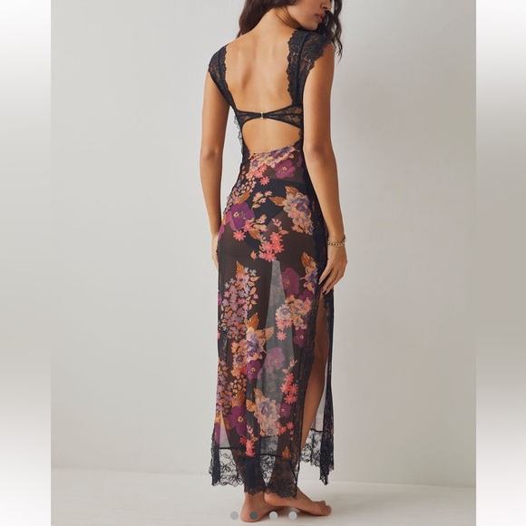 Free People Intimately Suddenly Fine Lacey Cut Out Floral Sheer Maxi Slip Dress - Picture 4 of 4